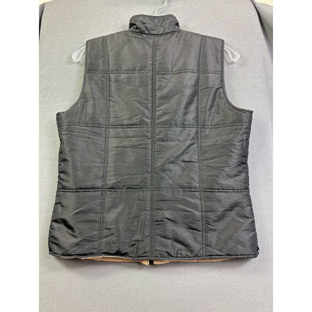 Liz Claiborne Women Petit P Black Quilt Puffer Vest Full Zip Mock Neck Tan Lined - Picture 9 of 13